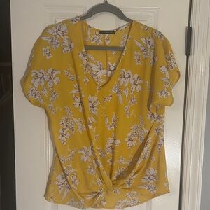 West Kei Yellow Flutter Sleeve Wrap Blouse